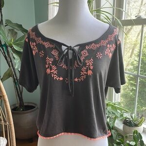 Mossimo Supply Co Gray Crop Blouse with Tie Front